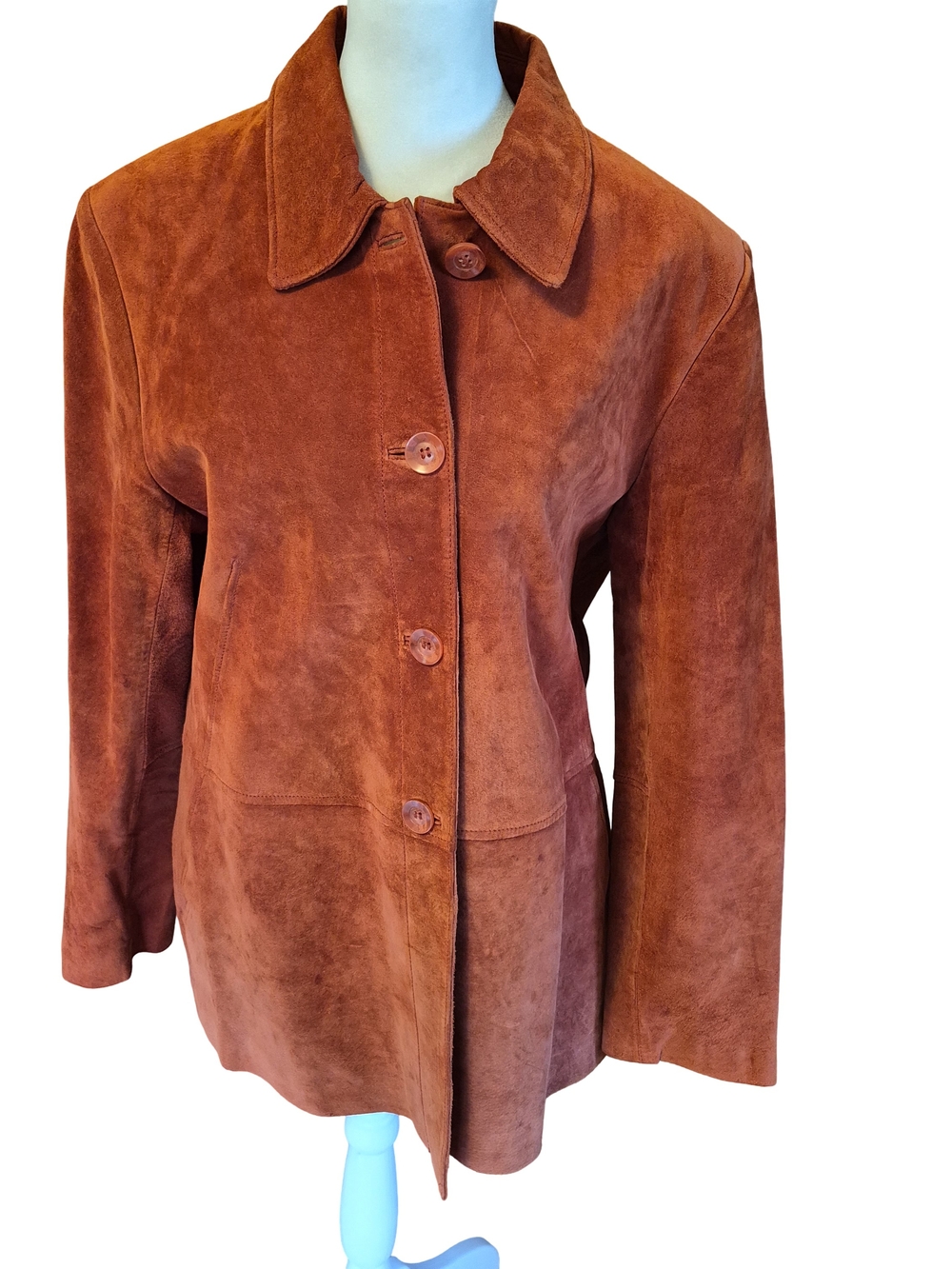 Bernardo Rust Suede Leather Button-Front Jacket - Picture 2 of 15